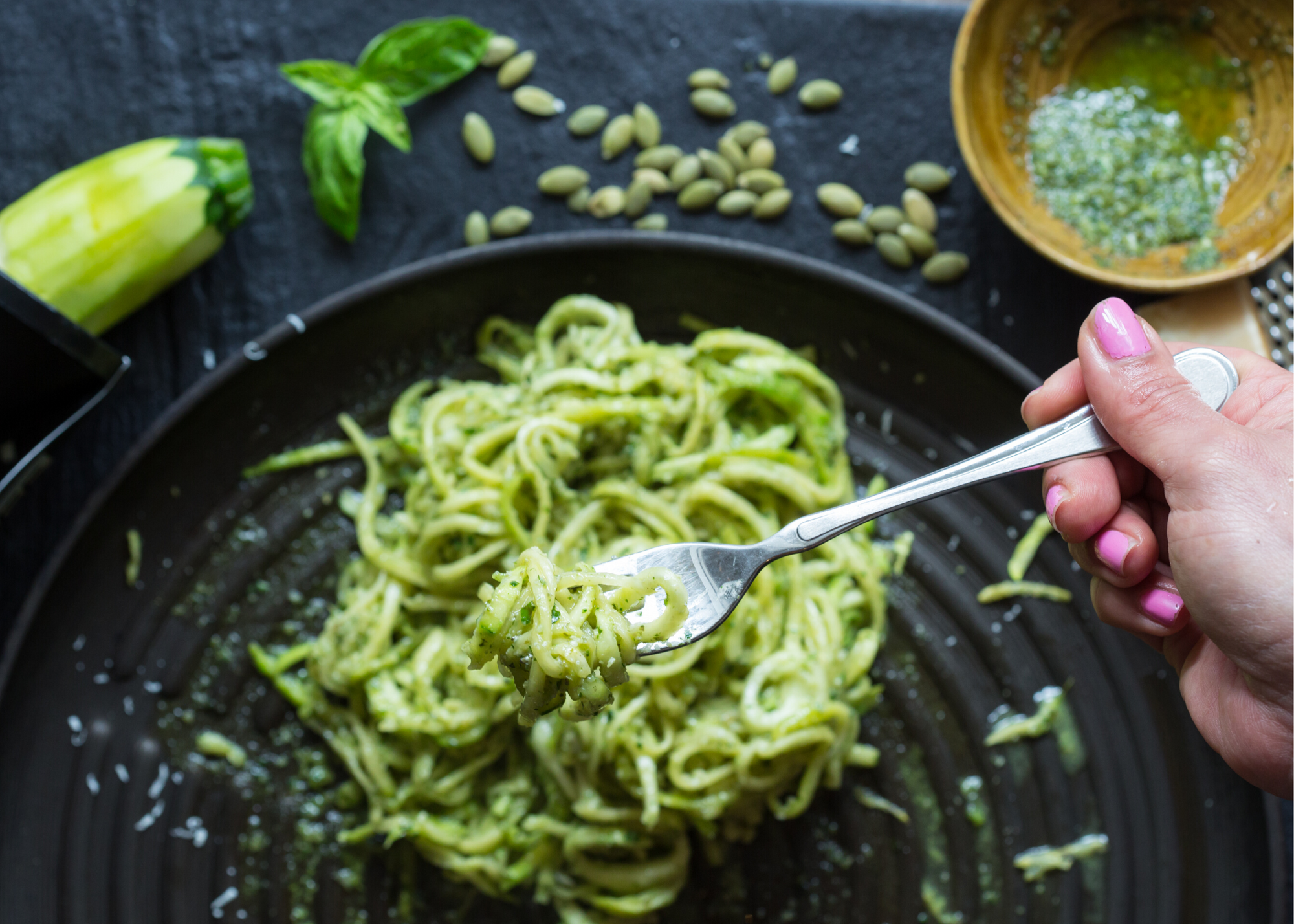 Pesto Zucchini Zoodle Bowl